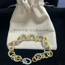 David Yurman Oval 12MM Cable Link Bracelet Silver & 18K Gold 925