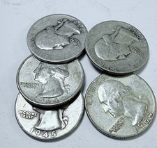 WASHINGTON SILVER QUARTERS LOT OF 5, 90% SILVER CIRCULATED COIN FREE SHIP #10944