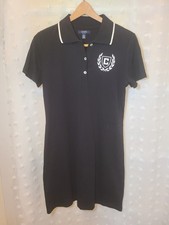 Chaps Black Short Sleeve Polo Mini Dress Crest Logo Preppy Size M. 0148
