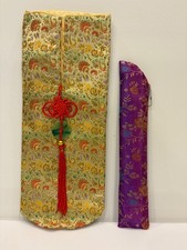 Chinese Silk Brocade Tassel Wine Bag  Bamboo and Silk Folding Hand Fan