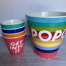 Target Tabatha Brown popcorn Bowl & 4 cups 5pc set NEW