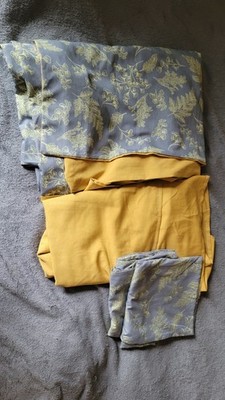 4 Piece Bedding Set   Mustard Yellow & Gray Botanical   Washed Cotton/Linen