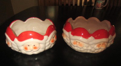 Set of (2) Vintage Royal Norfolk Santa Christmas Candy Dishes Bowls EUC