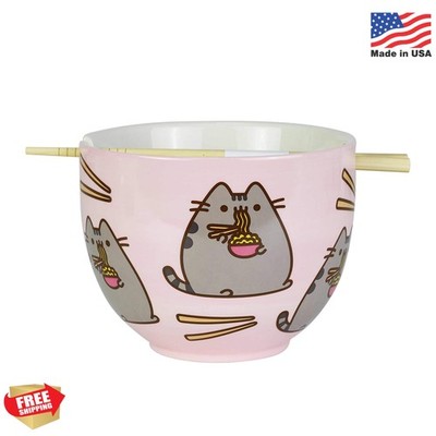 Enesco Pusheen by Our Name is Mud Ramen Bowl and Chopsticks Set, 4'', Pink, 18 fl