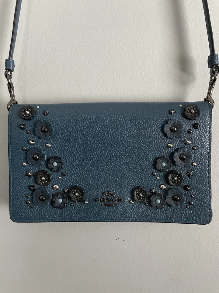 Bandolera plegable COACH Willow Floral Hayden cuero verde azulado rosas de té/cuentas Foto 2 de 4