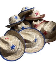 Vintage Kids Sheriff Cowboy Straw Hats Mexico Chin Cord Kids Blue Sheriffs 8
