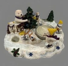 Pfaltzgraff Snow Bear Scenic Village With Tealight Christmas Candle Holder W/Box