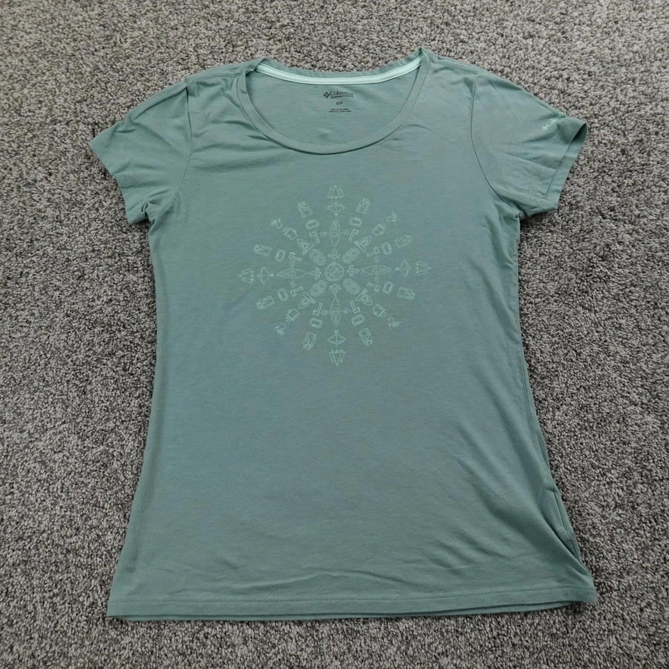 Camiseta Columbia Feminina S Verde Caminhada Pesca Caça Logotipo Gráfico Ao Ar Livre - Imagem 2 de 4