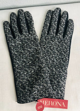 MERONA LADIES LEATHER WINTER GLOVES FLEECE LINED BLK WH SIZE L / XLG