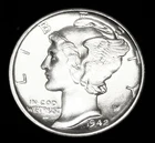 1942-D Bright White BU Silver Mercury Dime with Luster. FSB