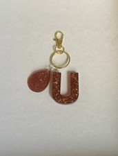 Initial Glitter Letter U Resin Keychain, Cute Sparkling Teardrop Keyring Charm