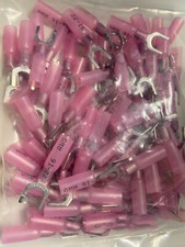 100 pcs 22-16 GAUGE FORK HEAT SHRINK TERMINALS WIRE CONNECTORS - 1/4 STUD