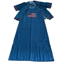 Vintage Denim Maxi Dress And Jacket AGAPO Sz S Embroidery Cottage Core Womens