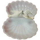 Avon Lovebirds Dove Soap Dish Milk Glass Trinket Tray Bird Figurines Clam Vtg