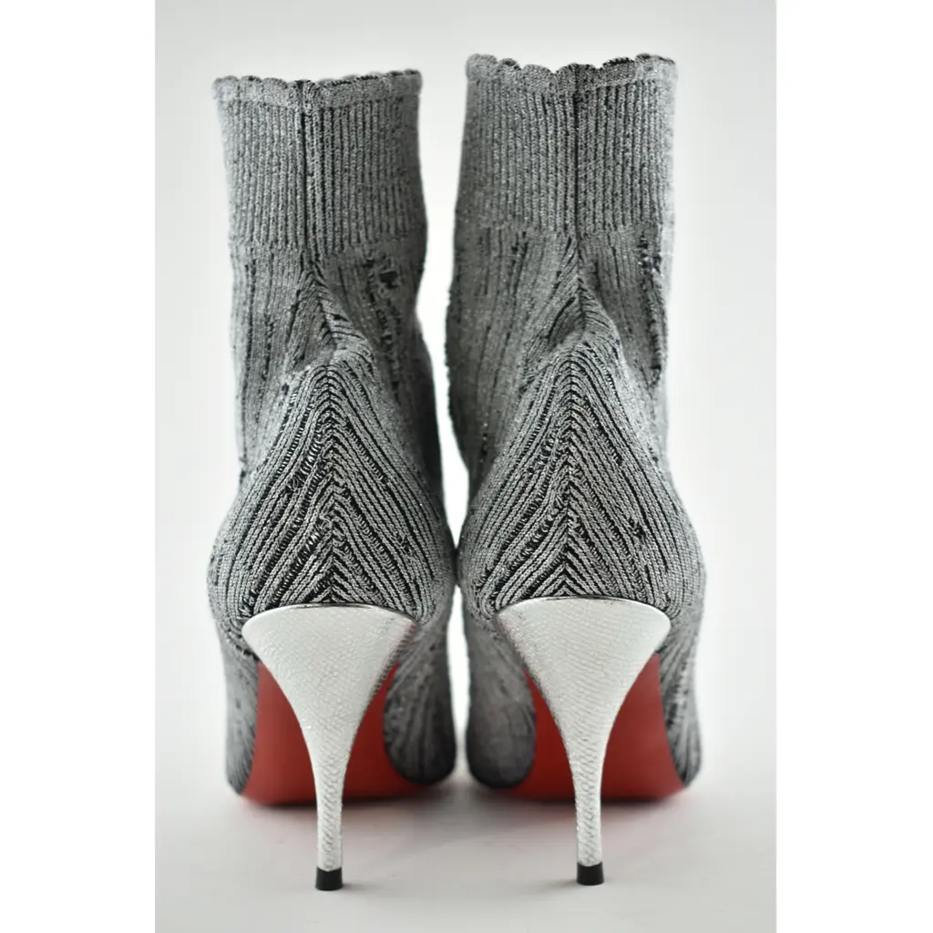 Christian Louboutin Sandrine 80 Silver Stretch Sock Kitten Heel