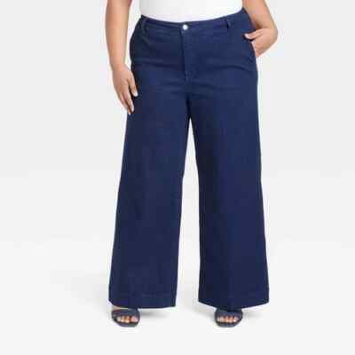 Ava & Viv Women's Plus Size 17 High Rise Wide Leg Jeans Dark Wash