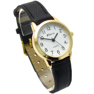 Ravel Damen leicht ablesbare Quarzuhr schwarzes Armband weißes Zifferblatt R0132.22.2