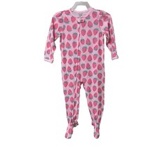 Girl  s Long Sleeve Footed Pajamas Size 2T Zip-Up Pink with Strawberries Print