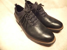 Hush Puppies Moyen Black Leather/Black -Grey Fabric Oxford Sz.11M Excellent