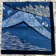 ART VTG BLUE MOUNTAIN WAVE JAPAN STYLE HANKY WOMAN POCKET SQUARE COTTON17" W138
