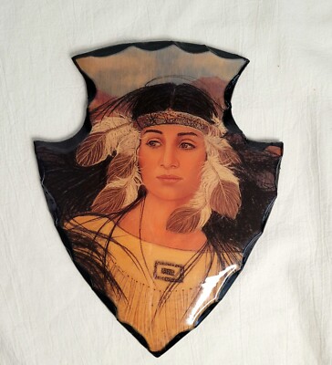2173❣️ インディアン　女性　オブジェ　看板 VTG Lacquered Wood Arrowhead Maiden Native American Woman Indian