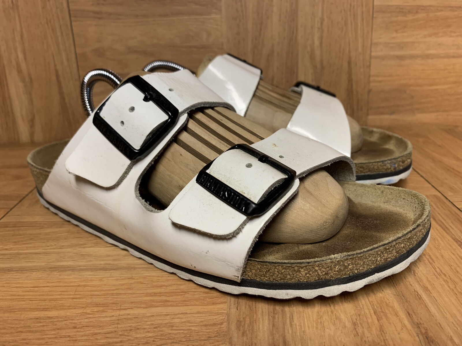 RARE🔥 Birkenstock Slides White Patent Leather Arizona Sandals 39 L8 M6  Slip On | eBay