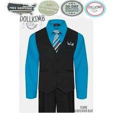Boys Suit Vest Pants Set Vivid Shirt Tie Pinstripe, Wedding. traje con chaleco