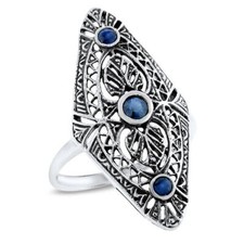 ART DECO STYLE GENUINE BLUE SAPPH 925 STERLING SILVER CLASSIC DESIGN RING 1063X