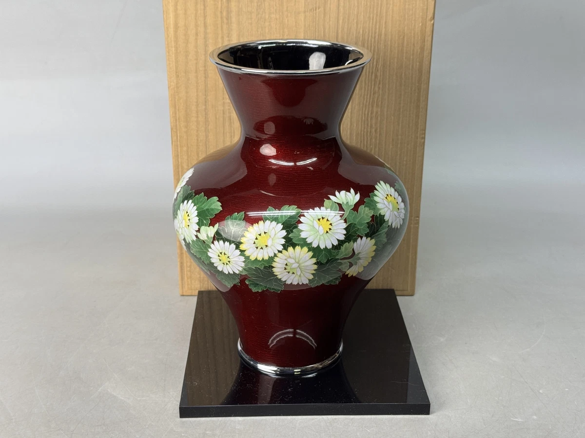 红色景泰蓝日本古董花瓶| eBay
