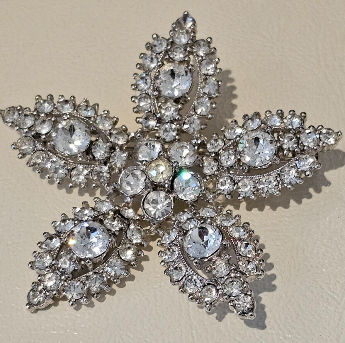 Signed Bogoff Vintage Star Clear Rhinestone Brooc… - image 1