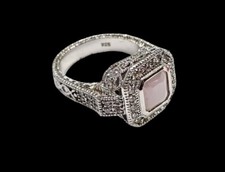 Vintage Rose Quartz Gem Stone 925 Sterling Silver Cocktail Sz 8.75 11g