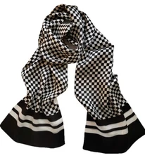 100 Silk Scarf Men long Neckerchief Shawl  Cravat Double Layer Black white Blue