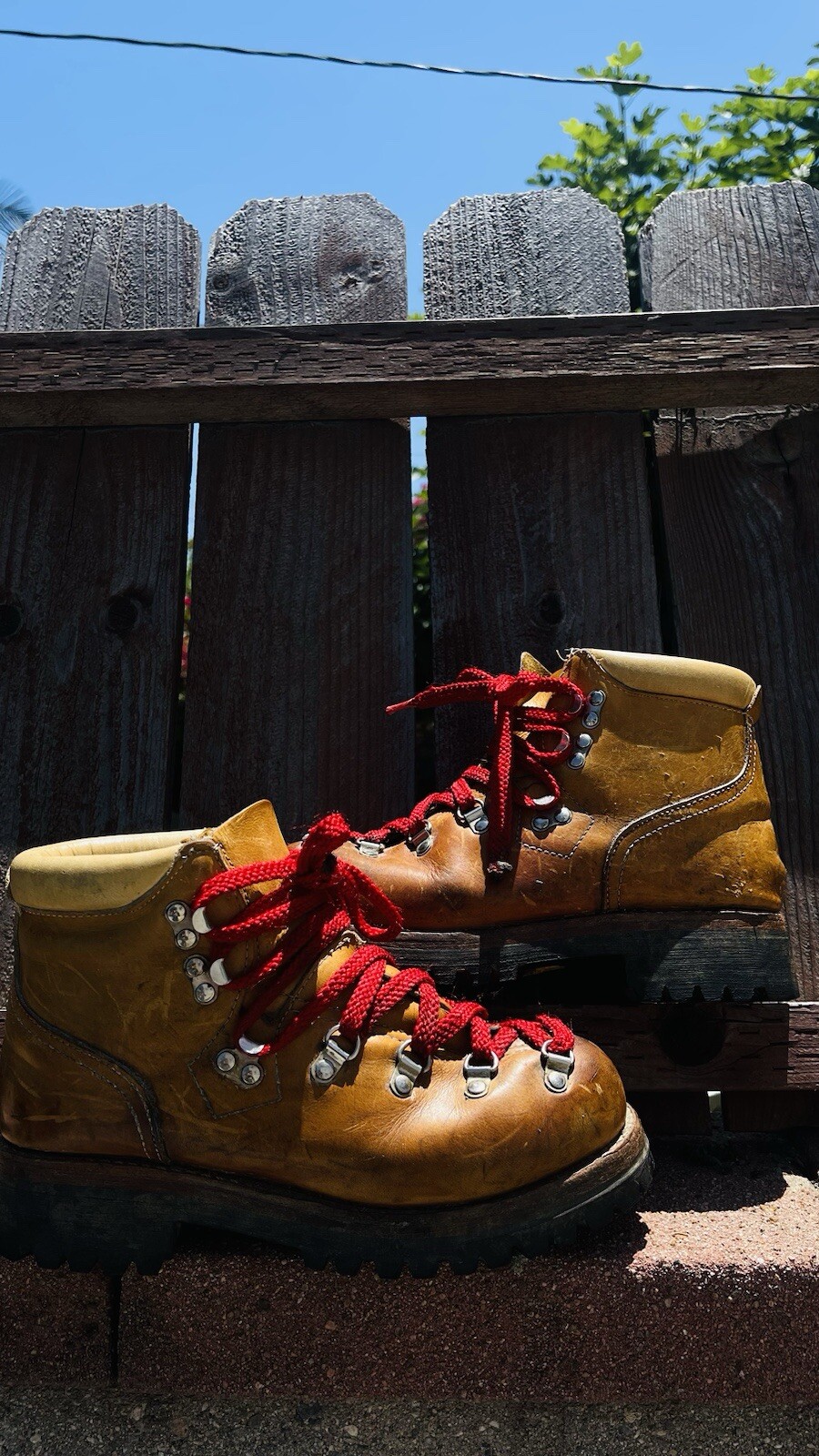 Vintage 70s JCPenney Hiking Mountaineering Boots Vibram Red Laces Mens