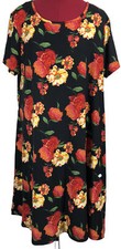 Fred David Women's Soft Stretch Short Sleeve Peony Flower Swing Dress Size Large
