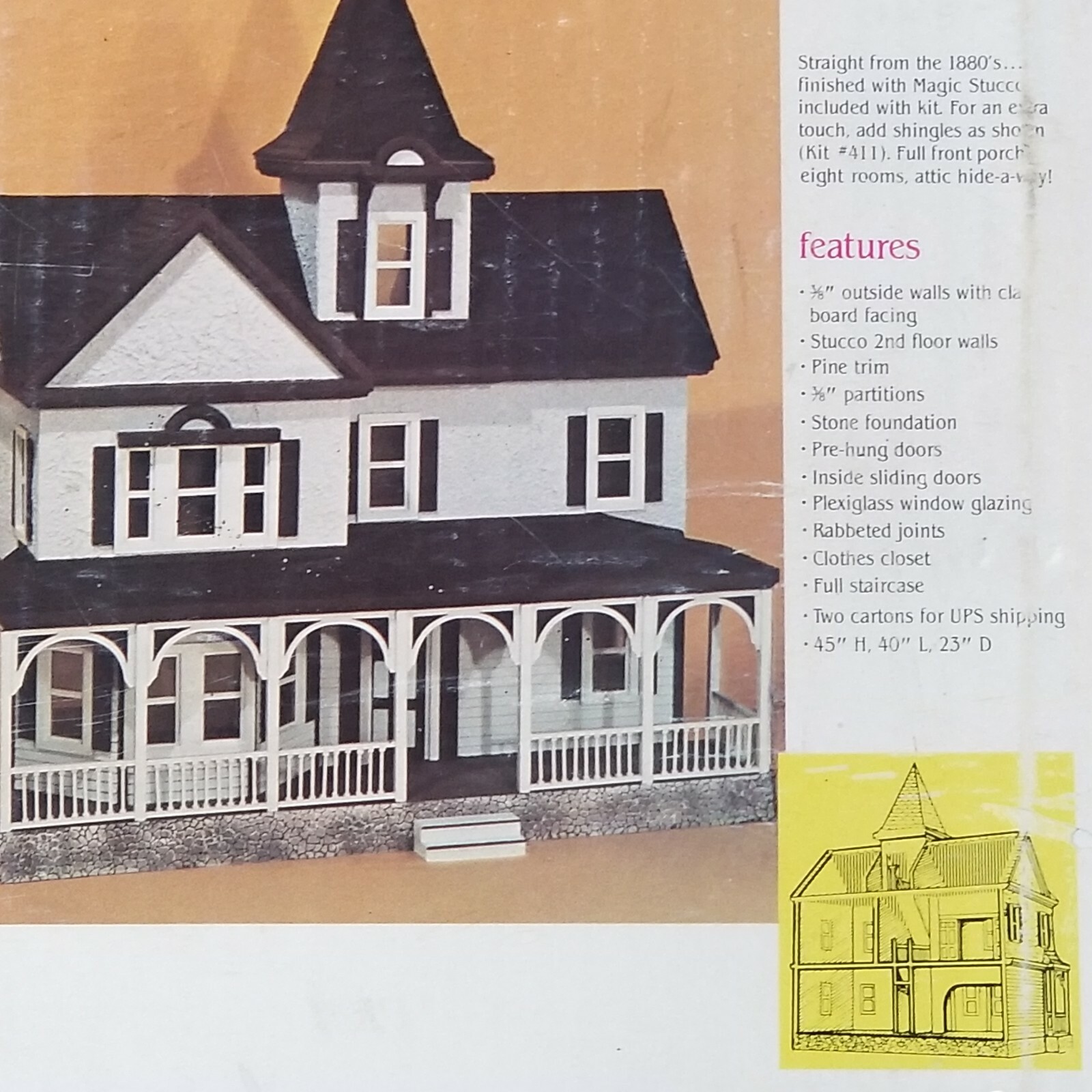 Vintage Dollhouse Kit S/W Crafts Victorian Stucco Cottage Unopened 860