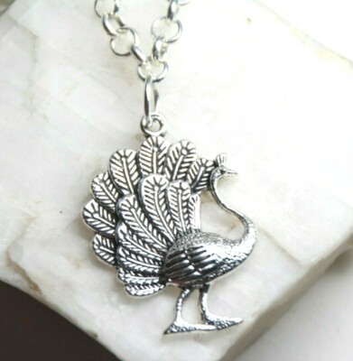 Turkey Day Charm Silver Bird Pewter Pendant Stainless Steel Chain Necklace 18''