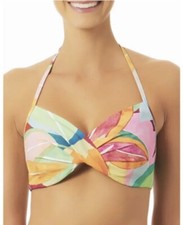 Time and Tru Halter Neck Top with Ruching Swim Bikini Colorful Floral Size S 4-6