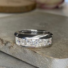2Ct Asscher Moissanite Half Eternity Men's Engagement Band 14k White Gold Plated