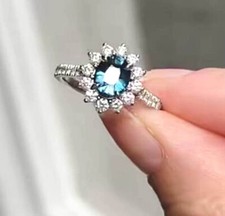 Teal Sapphire Ring-Oval Silver Ring-Mother's Day gift- birthday gift For Her