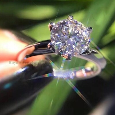 2.85 Ct Treated White Diamond Solitaire Ring 925 Silver Certified Great Shine