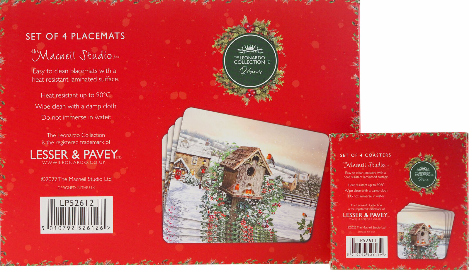 Robin Family Christmas Dinner Hardback Placemats And Coasters (Set of 4