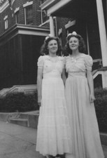 1940s Pretty Women White Dresses Portrait Smiling Neighborhood Sidewalk Pose