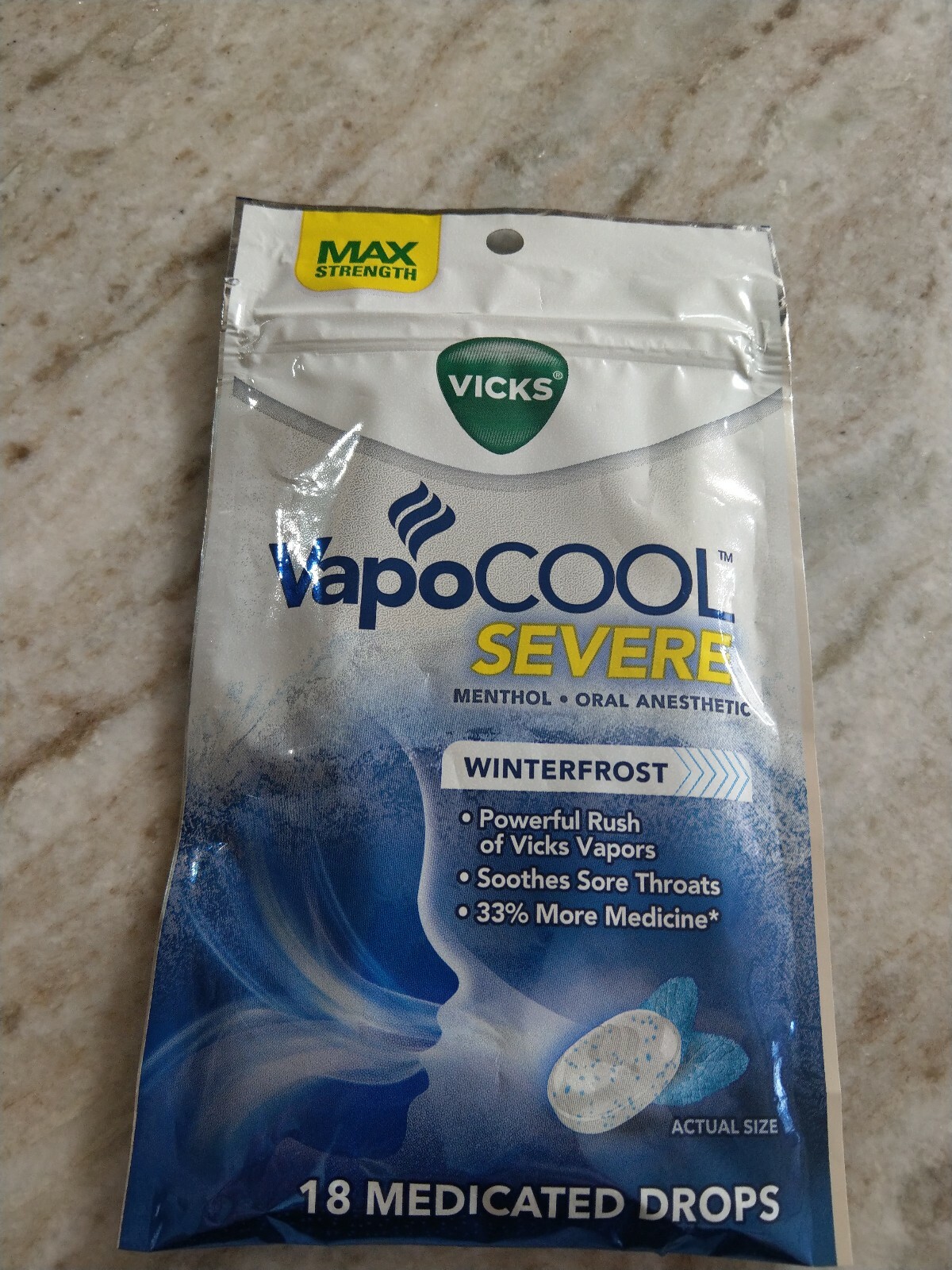 Vcold Drops Vicks VapoCool Winter frost Cough Drops. U Reveive 1 bag containing 18 ...