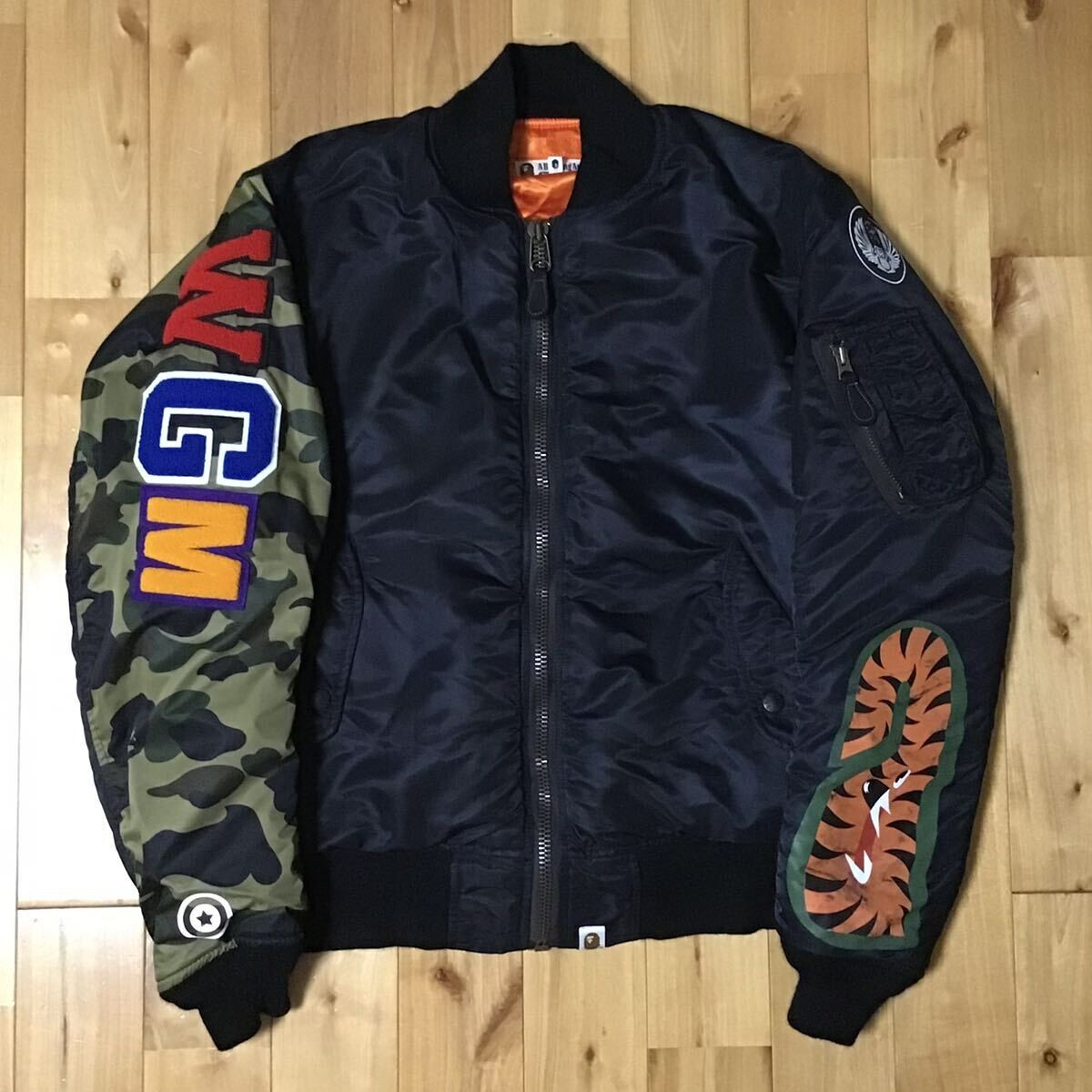 BAPE camo SHARK MA-1 Bomber Jacket a bathing ape NIGO Black BAPE camo SHARK MA-1 Bomber Jacket a bathing ape NIGO Black