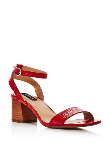 AQUA Womens Red Croco Embossed Carly Open Toe Stacked Heel Leather Sandals 8.5 M