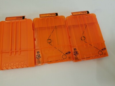 NERF Elite N-Strike 6 Round Ammo Dart Clip Magazine Orange Clear Lot Of 3