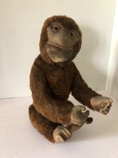 Antique Schuco Yes/No Monkey Mechanical Plush Mohair Toy Glass Button Eyes