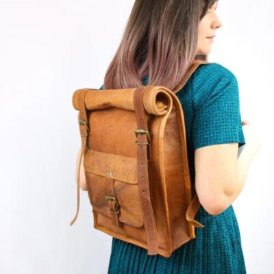 Men's Leather Vintage Backpack Shoulder Bag Messenger Bag Rucksack Sling Bag