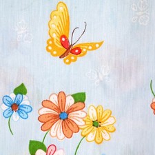 Vintage Twin Flat Bed Sheet Thomaston 1980s Butterflies Floral on Blue Daisies