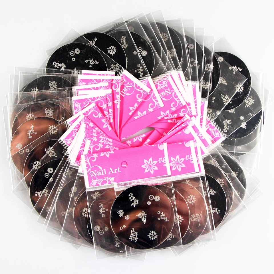 MARKENLOS FREIE AUSWAHL 16 Nail Art Stamping Schablonen Scraper Stempel Nagel NEU